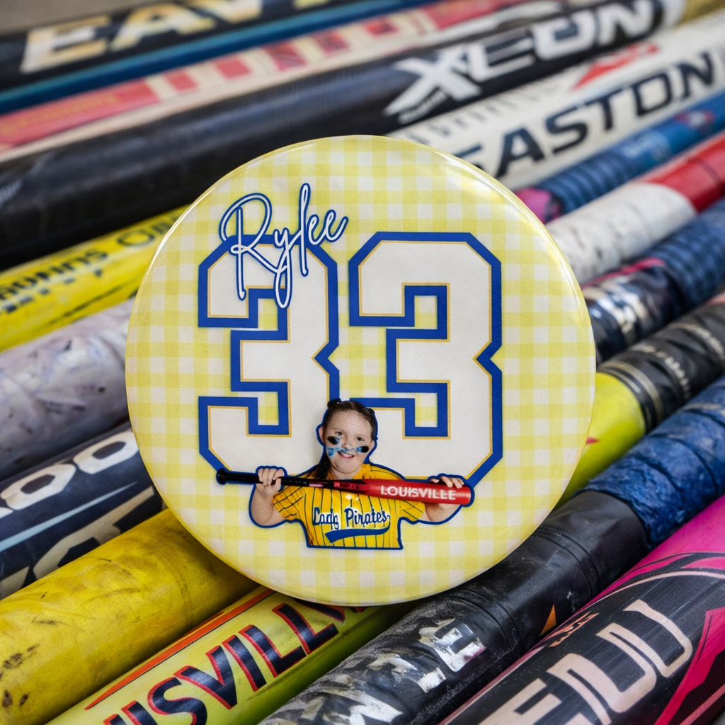 Custom Number + Picture Button- ANY SPORT