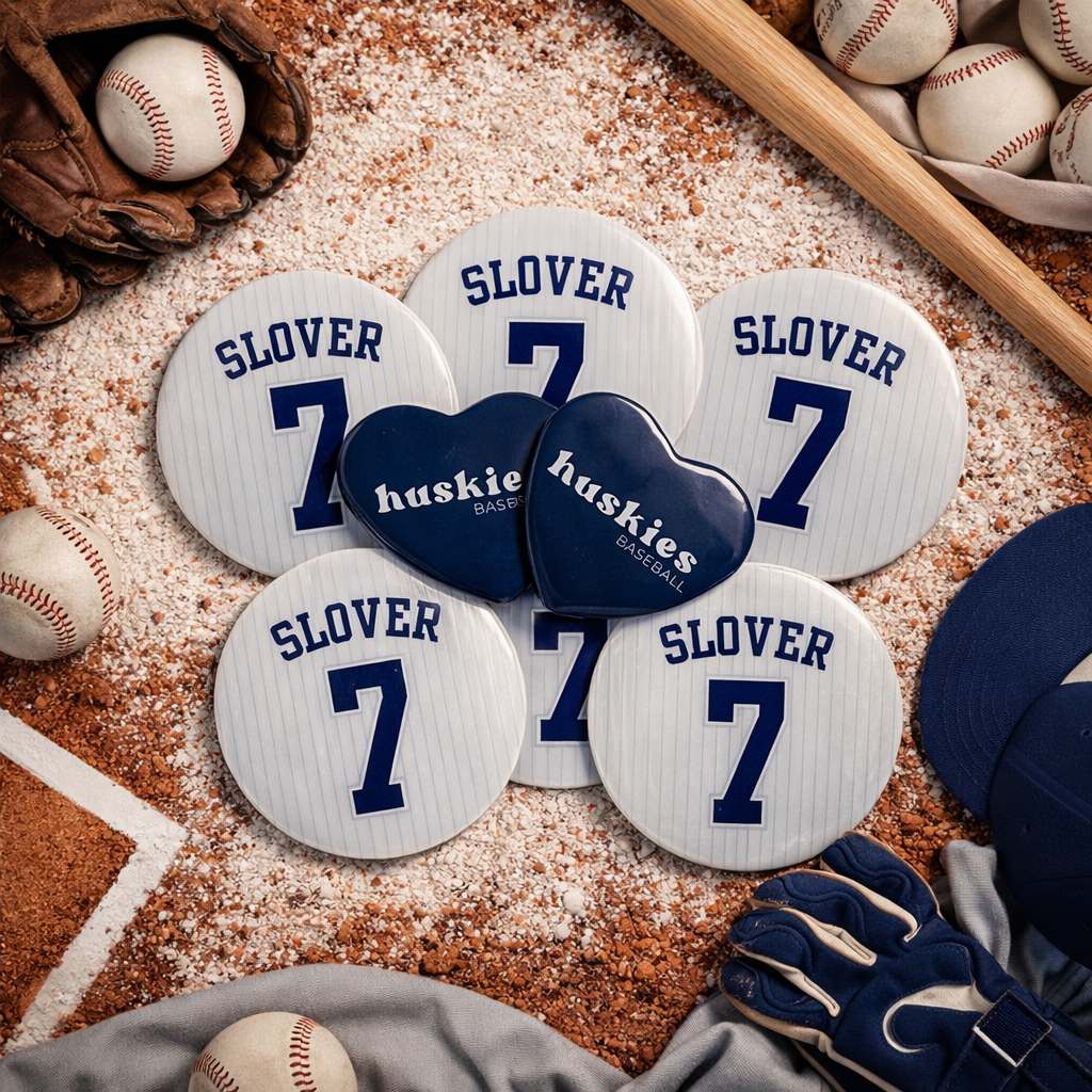 Custom Number Button- Baseball