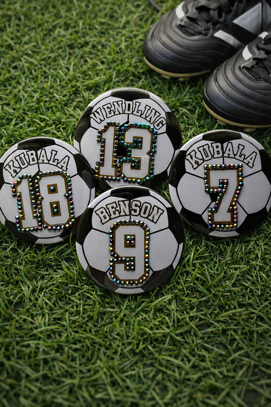 Rhinestone Custom Number Button- Soccer